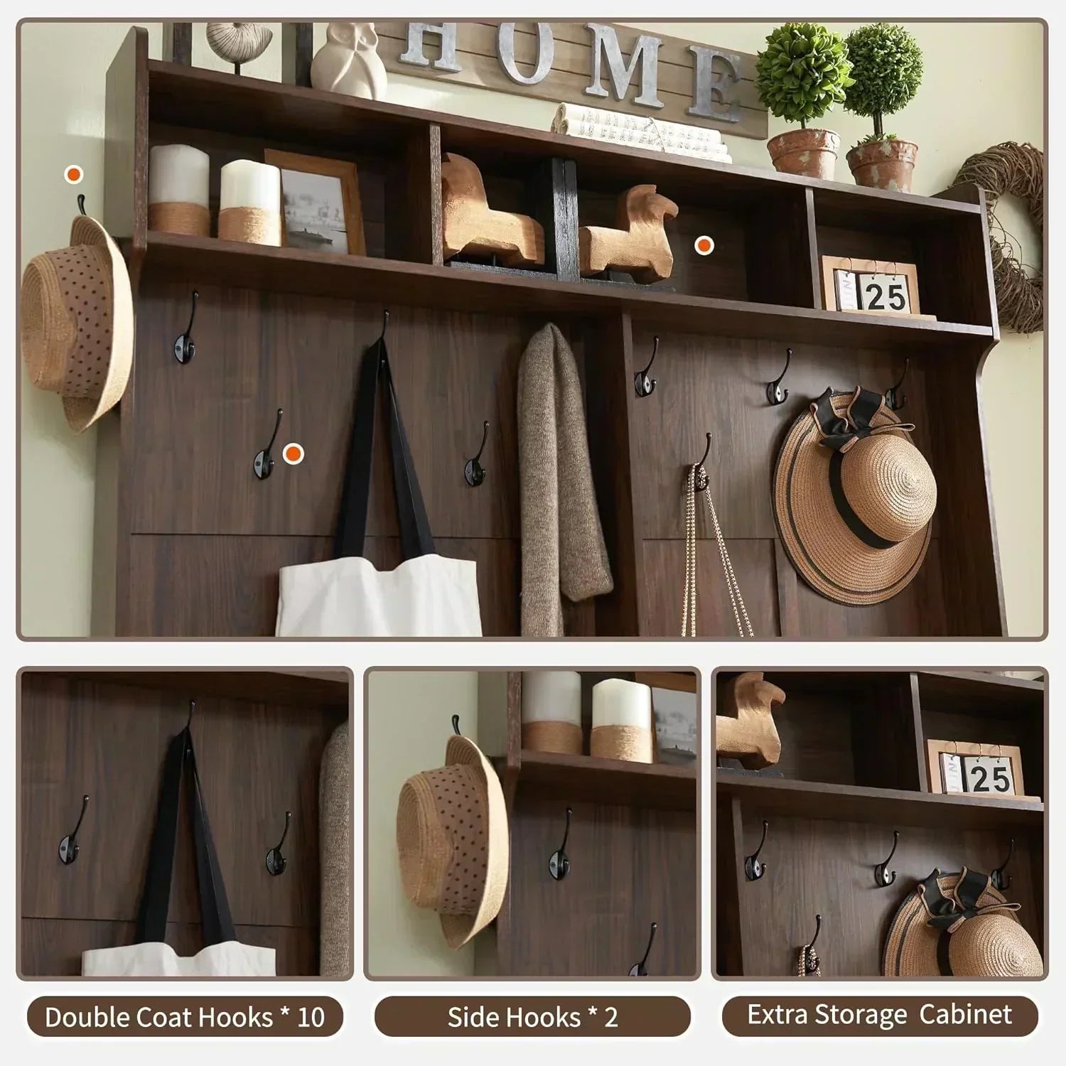 JXQTLINGMU 59-inch Farmhouse Foyer Tree Shoe Storage Entryway Bench Foyer Coat Rack Cabinet