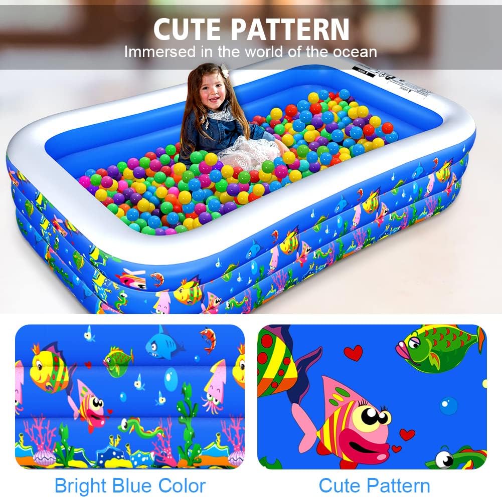 Inflatable Swimming Pool, 120 x 72 x 22 Kiddie Pools, Family Lounge Pools Thickened Above Ground Family Pool for Summer Water Party, Backyard, Garden Lawn, Blue