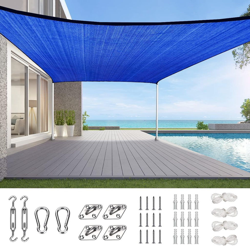 Quictent 20X20FT 185G HDPE Square Sun Shade Sail Canopy 98% UV Block Outdoor Patio Garden with Hardware Kit (Brown)