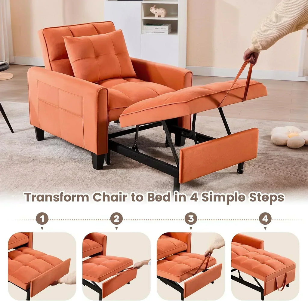 Convertible Sleeper Chair 3 in 1 Sleeper Chair Bed Pull Out Sofa Bed Chairs Velvet Single Sofa