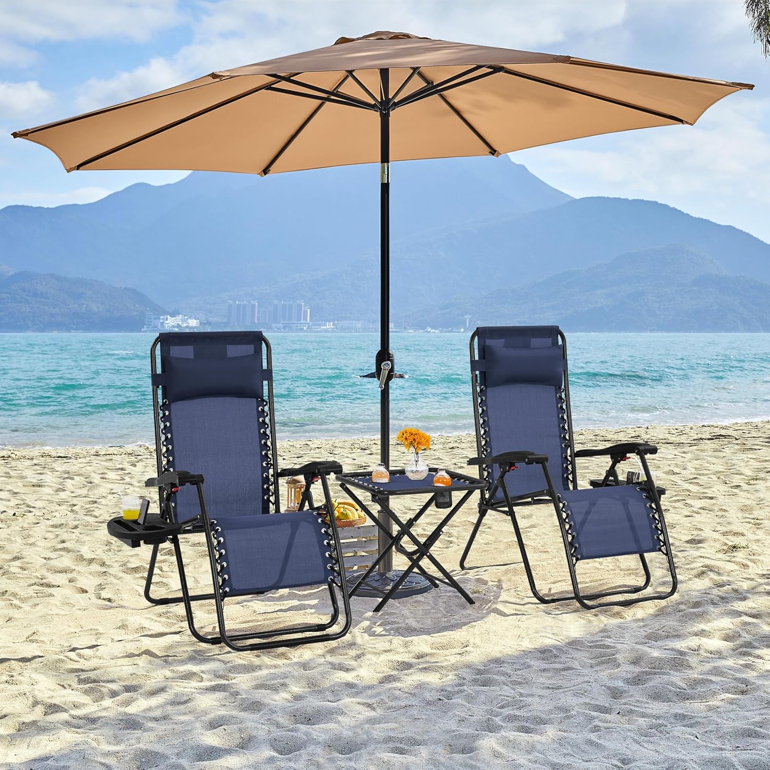 3PCS Zero Gravity Recliner Portable Outdoor Reclining Chair Set Side Table Lounge Chairs