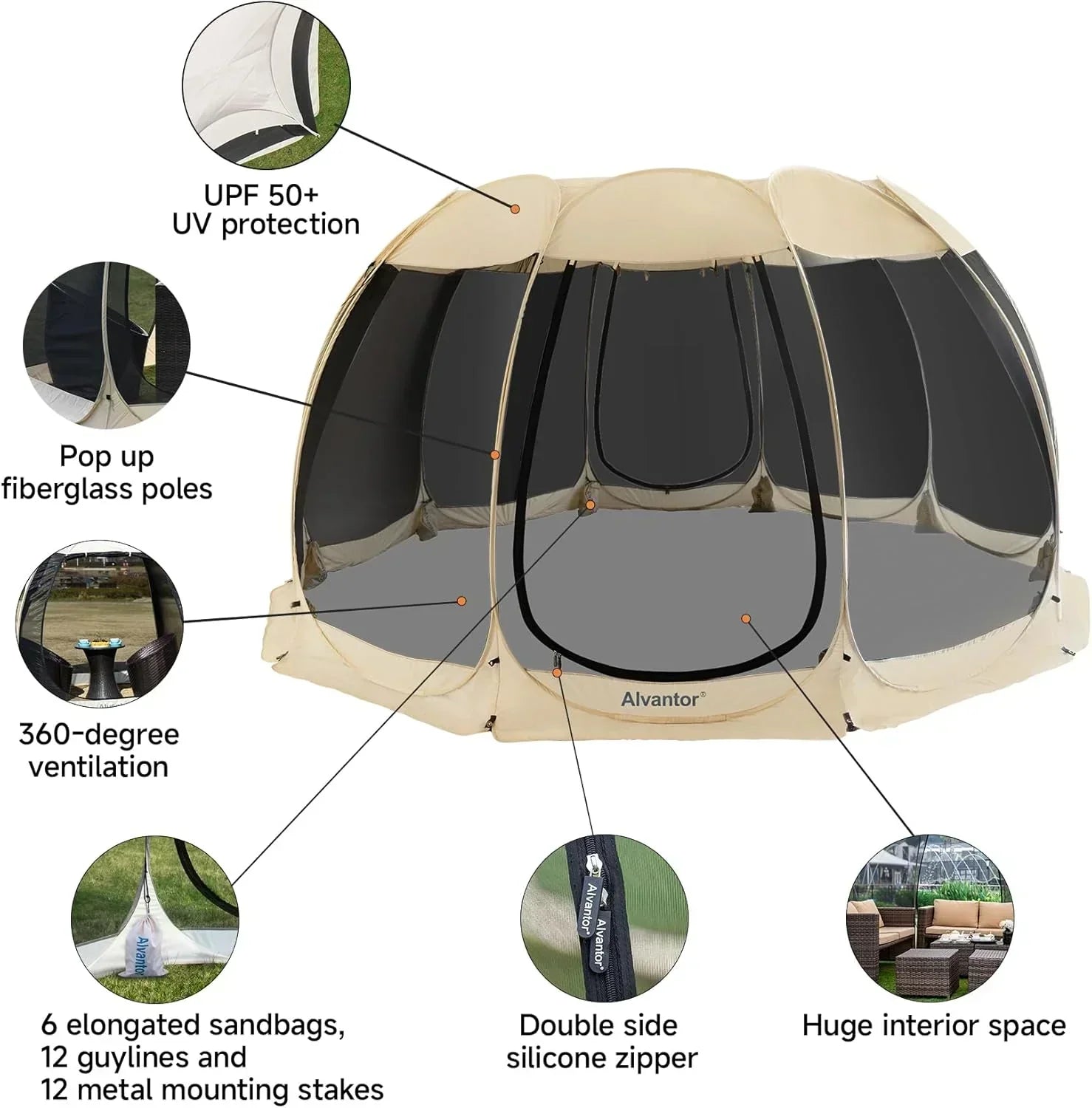 Alvantor Screen House Gazebo Pop Up Igloo Screened Canopy Tent with Mosquito Netting Sides