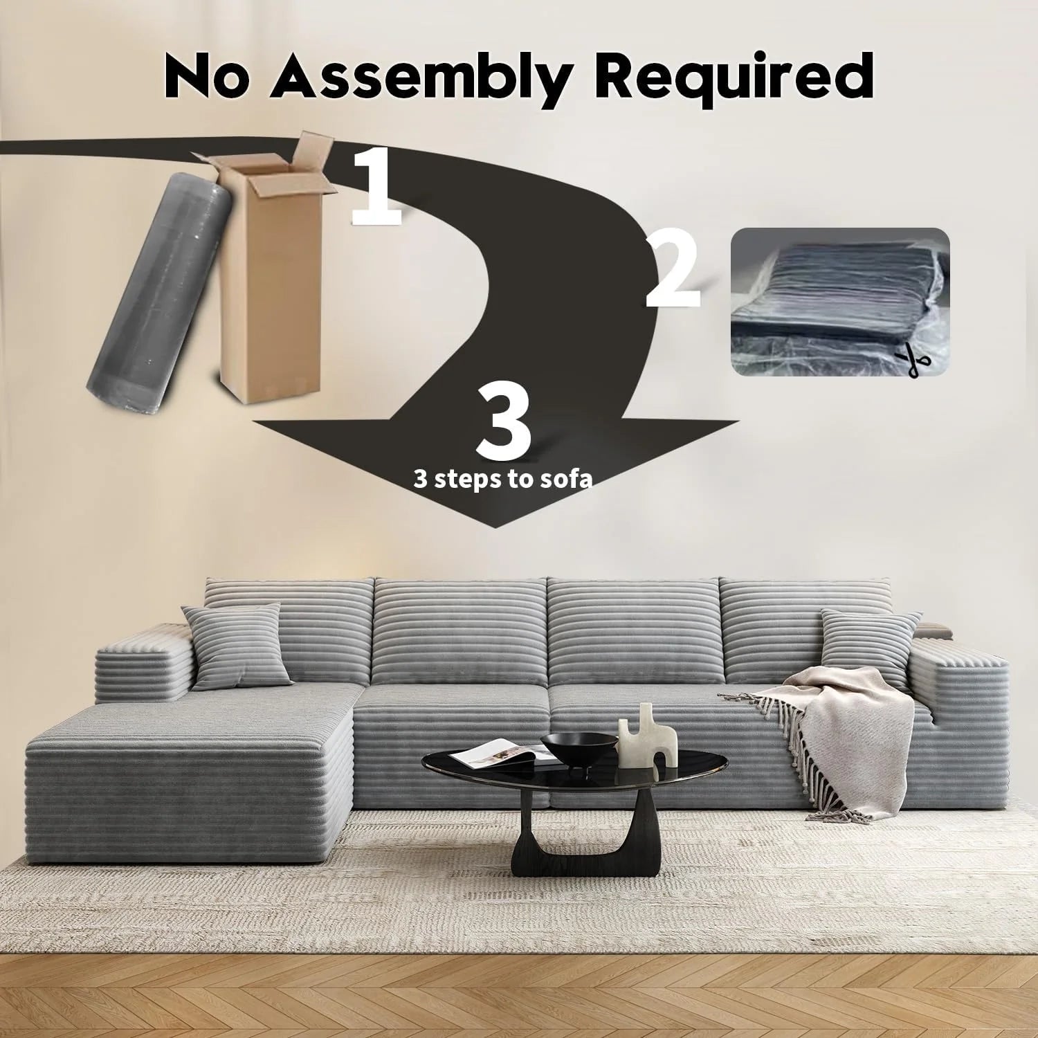 107.5 inch Cloud Modular Sectional Sofa with L-Shaped Chaise Lounge, Modern Minimalist Upholstered Sofa Deep Seating Corner Sofa