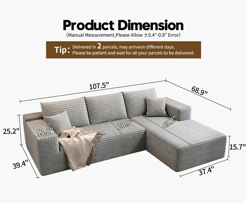 107.5 Cloud Modular Sectional Sofa Couch with L-Shape Chaise,Modern Minimalist Upholstered Couches