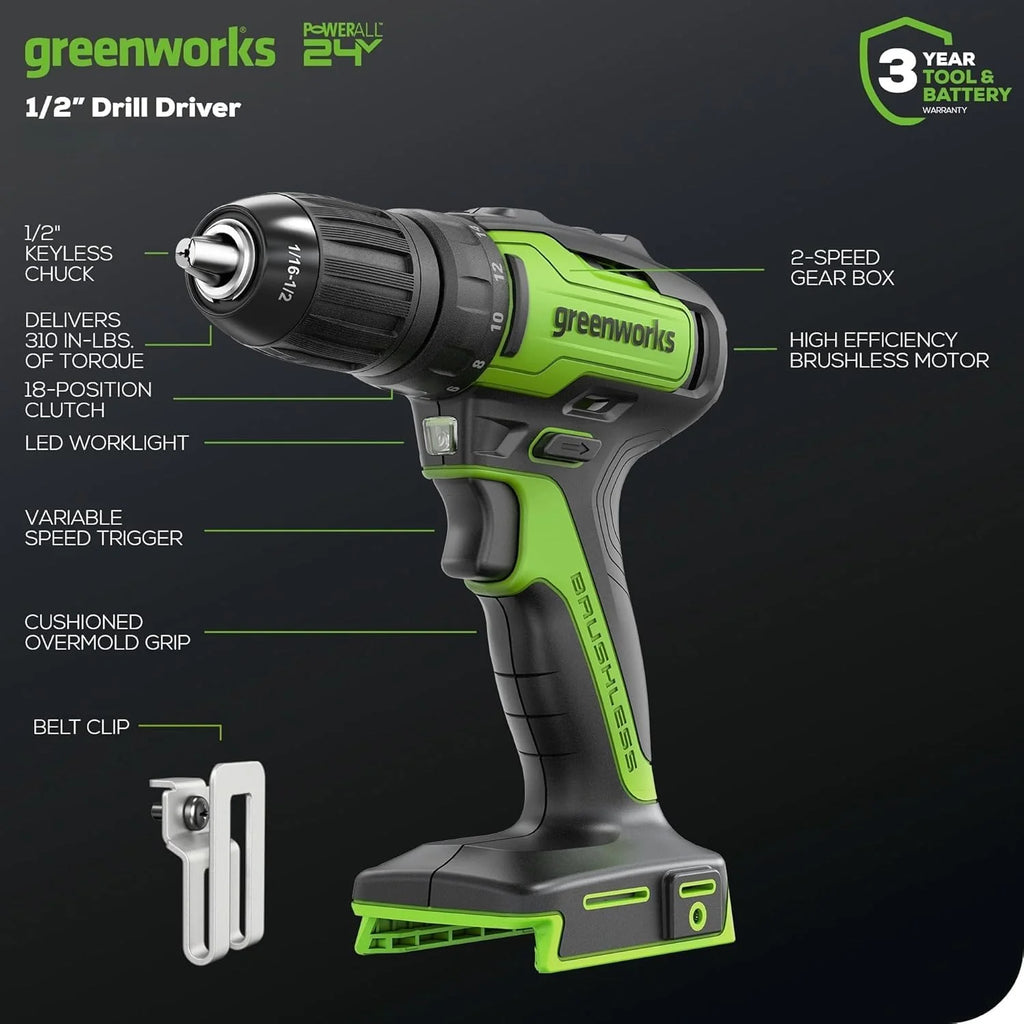 24V Brushless Cordless Drill and Impact Driver,Power Tool Combo Kit Included 1/2�M��rill & 1/4�M��ex Impact Driver and (2) Batteries, Fast Charger, 2 pcs Drill Bit Set & Bag
