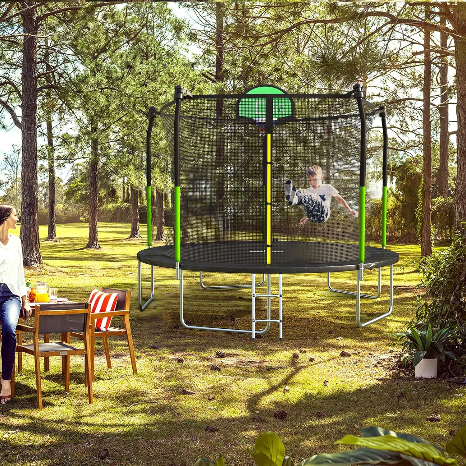 AOTOB 8FT 10FT 12FT 14 FT 15FT Trampoline with Safety Enclosure Net Outdoor Trampoline