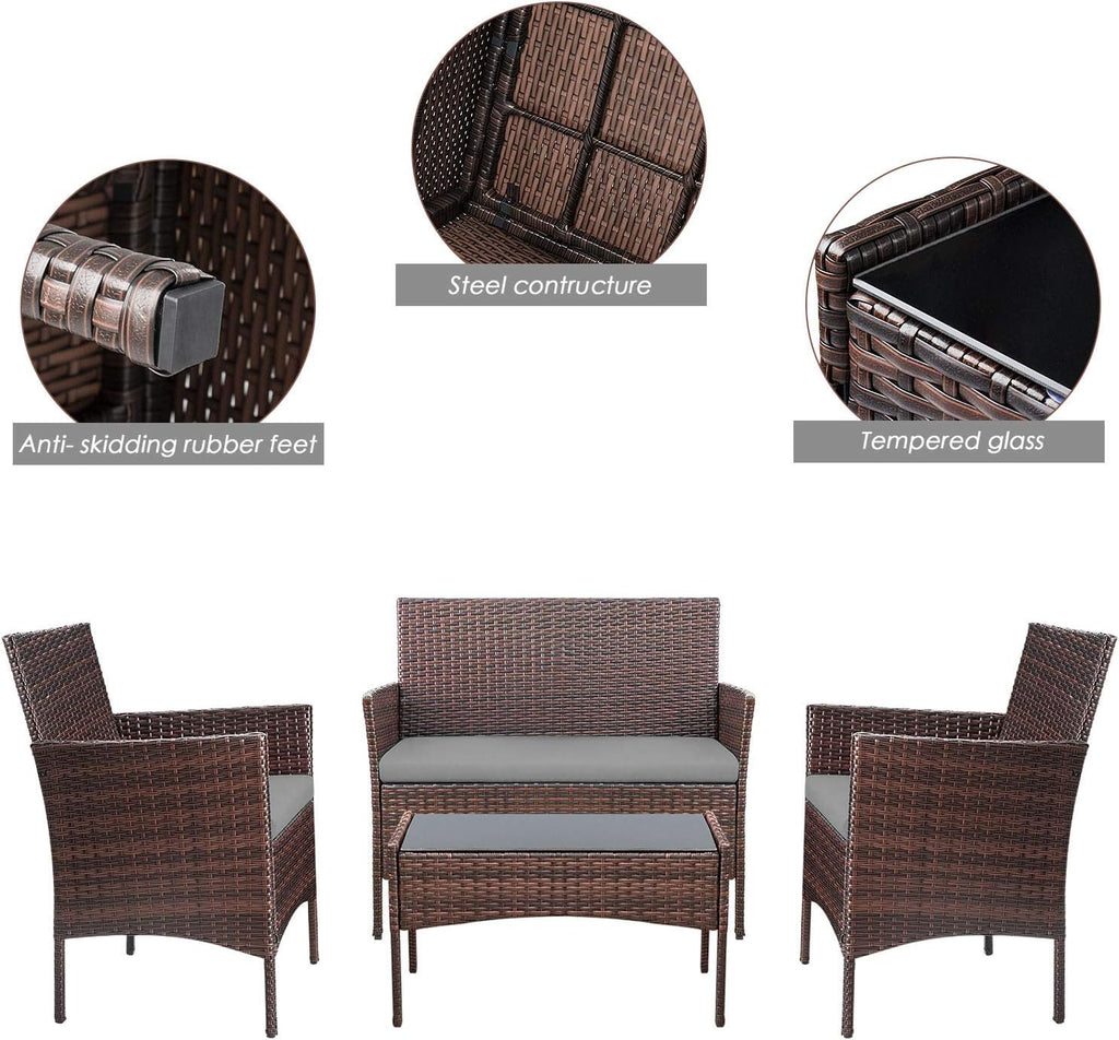 Homall 4 Pieces Outdoor Patio Furniture Sets Rattan Chair Wicker Set, Outdoor Indoor Use Backyard Porch Garden Poolside Balcony Furniture Sets Clearance (Brown and Beige)