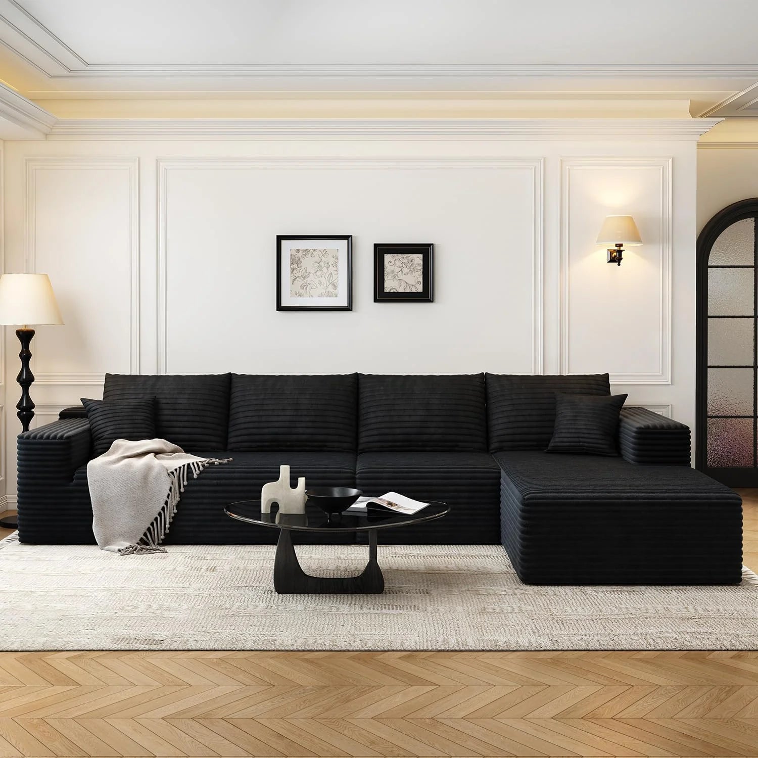 107.5 inch Cloud Modular Sectional Sofa with L-Shaped Chaise Lounge, Modern Minimalist Upholstered Sofa Deep Seating Corner Sofa