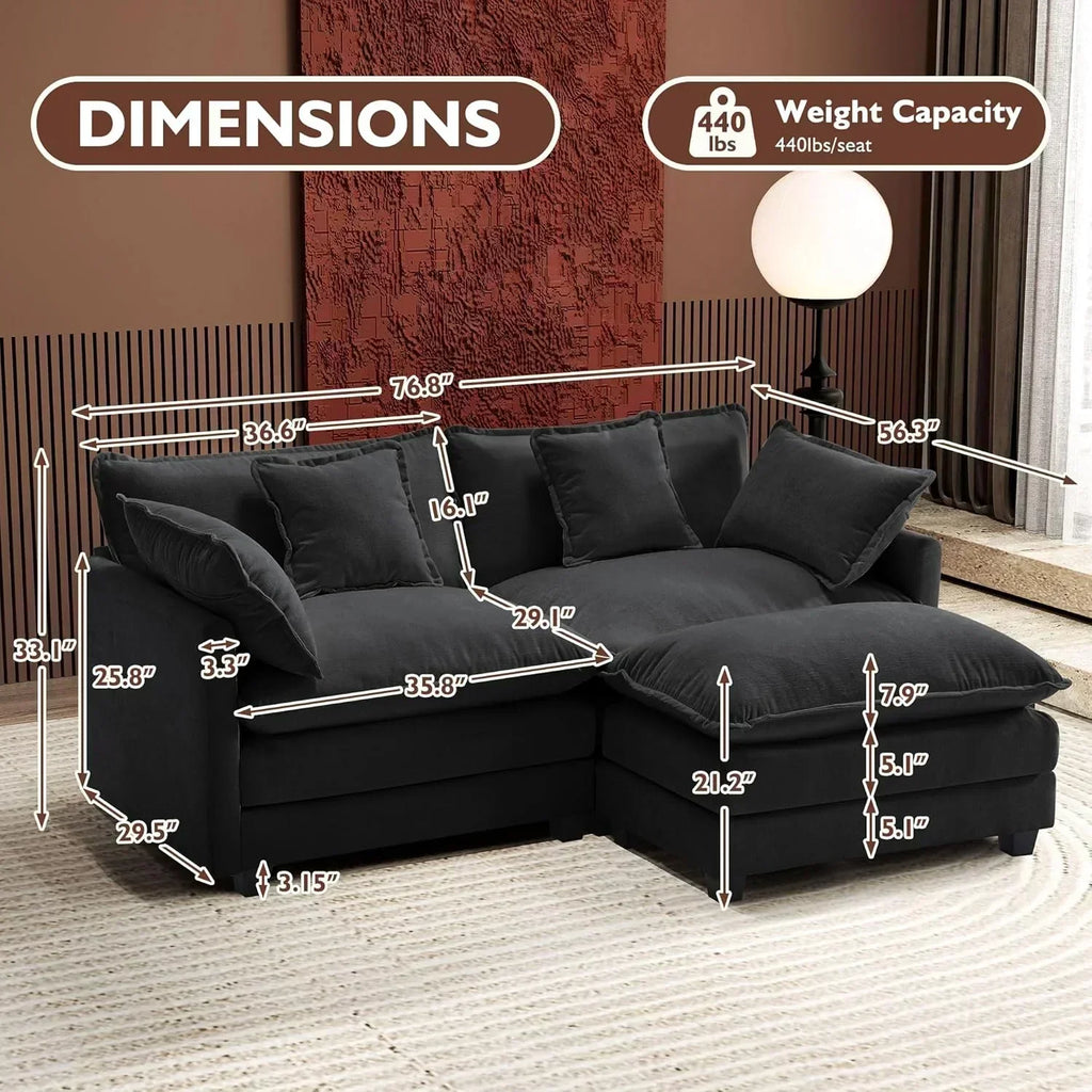 111.4 Inch L Shaped Modern Sofa Modular Cloud Sofa with Ottoman 4 Seater Chenille Deep Seat Sofa