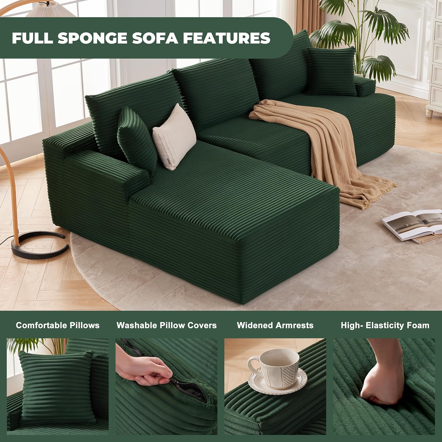 110-inch cloud sofa boneless sofa in the living room modular sofa with deep seats