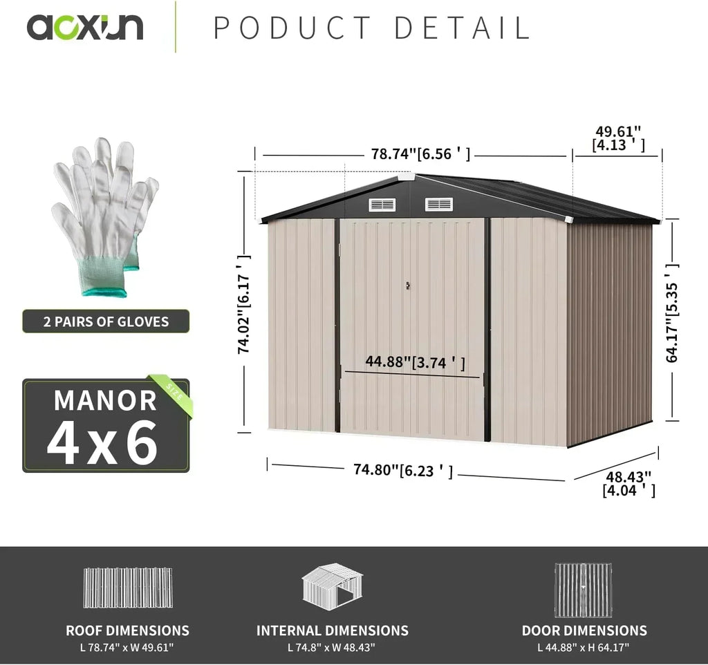 Aoxun 12x10 FT Shed Metal Outdoor Waterproof Storage Shed Steel Utility Garden Tool Shed