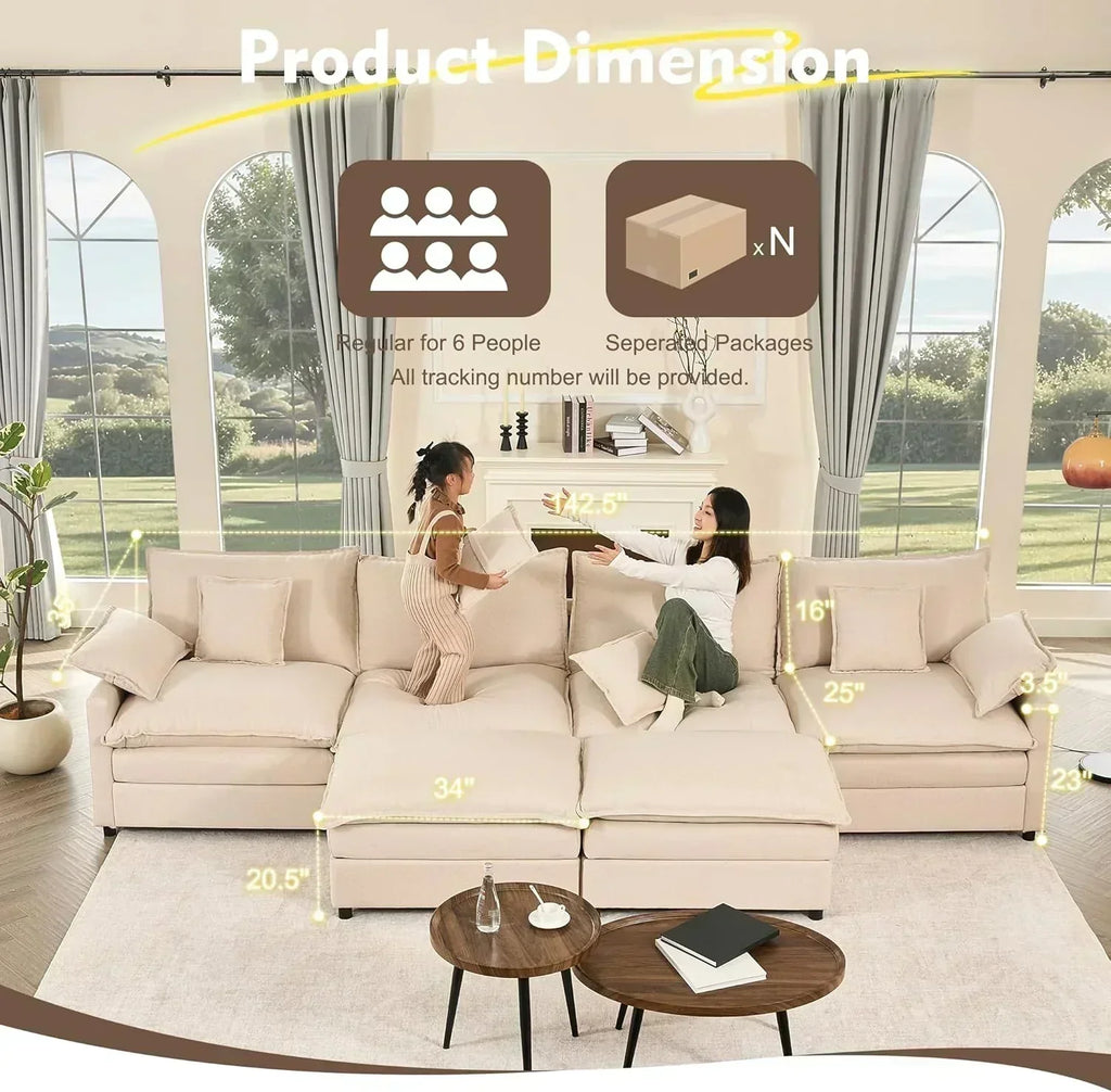 108 Inch U Shape Sofa Sectional Sofa Comfortable Cloud Sofa Living Room Deep Seat Sofa