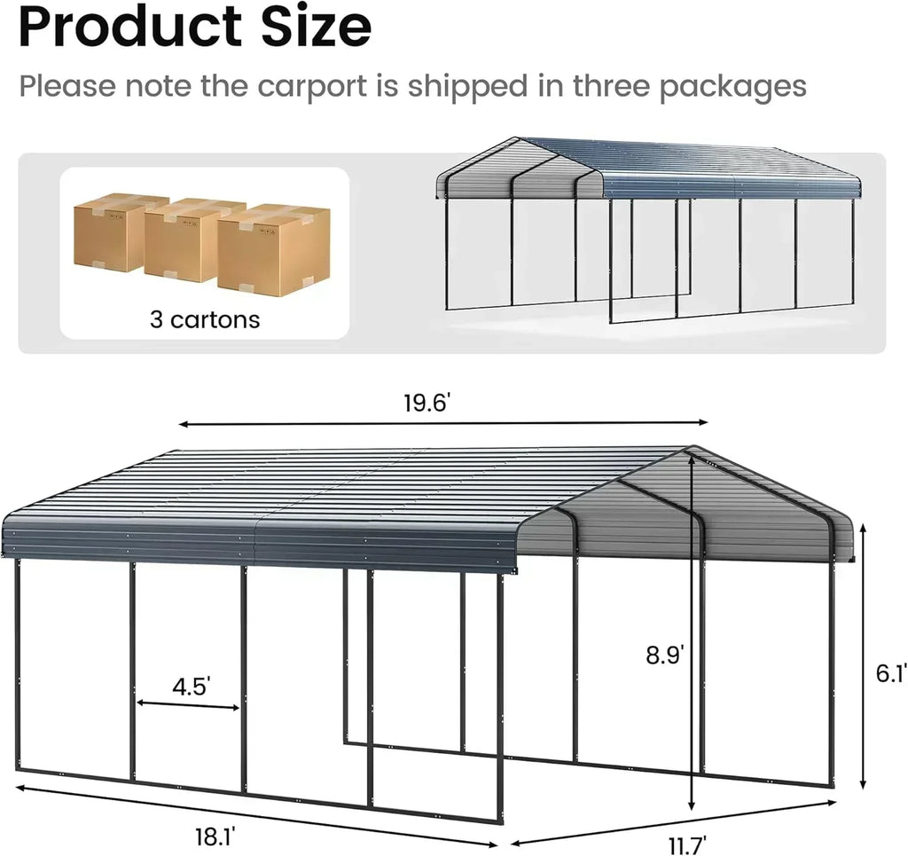 10'x15' Heavy Duty Metal Carport Outdoor Garage Car Shelter Shade with Heavier Frame