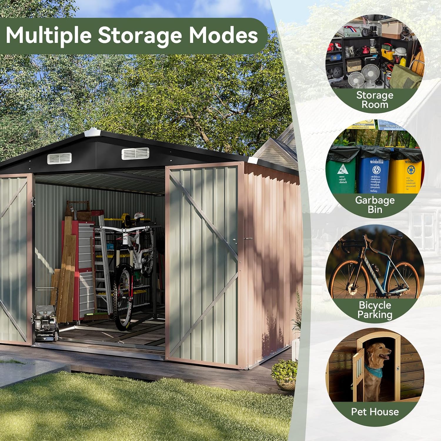 Aoxun 12x10 FT Shed Metal Outdoor Waterproof Storage Shed Steel Utility Garden Tool Shed